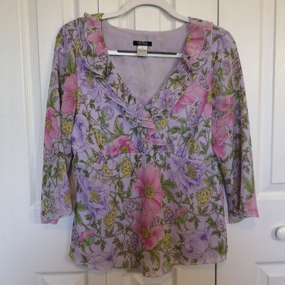 Bob Mackie women's floral 3/4 sleeve blouse Size M - Picture 1 of 7